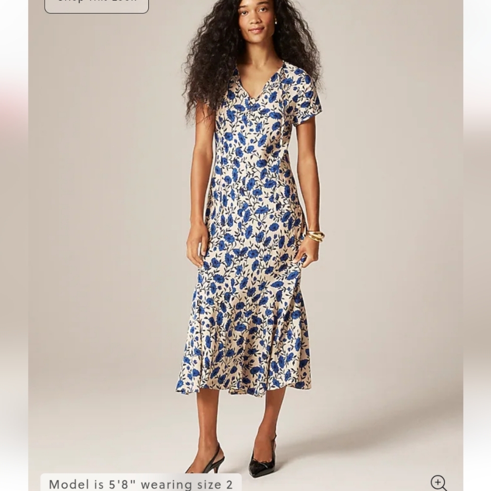 J Crew Short-sleeve slip dress in indigo daisy print CP158 Size 6 NWT